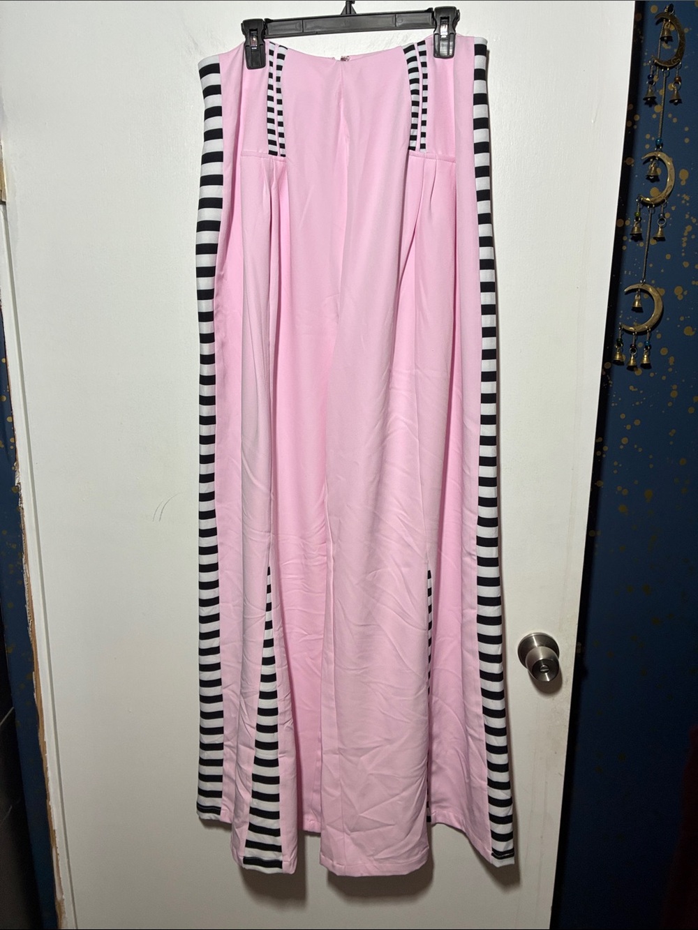 Akira Pink wide leg pants with Black & White Stripe Trim